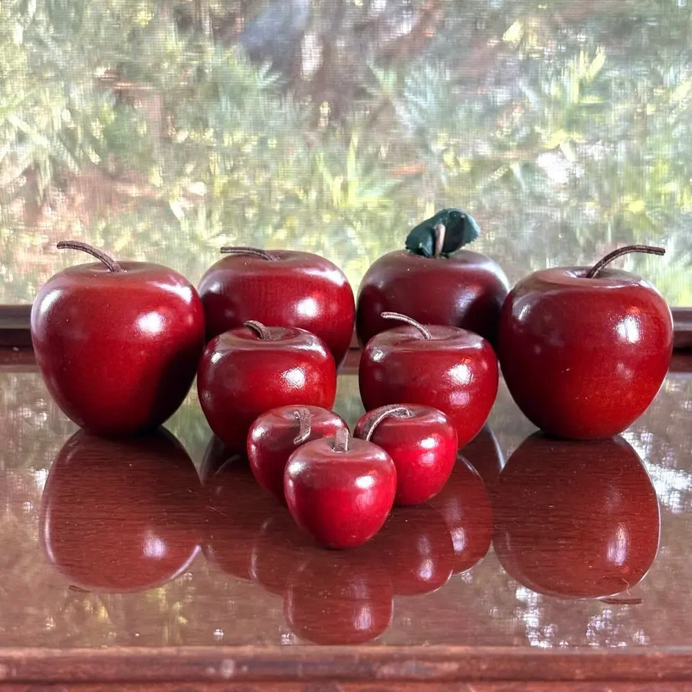 Vintage Wooden Apple Decor Set of 9 Red Rustic